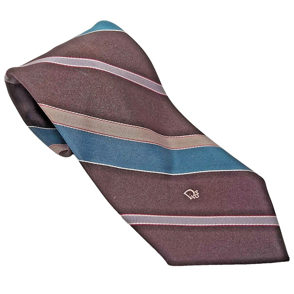 Vintage Christian Dior Tie Monsier Dior Brown,Green &‎ Silver Made in USA
